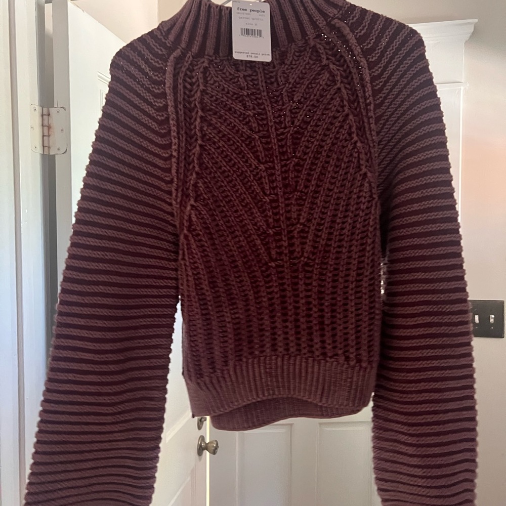 Free People ribbed slightly cropped heathered sweater